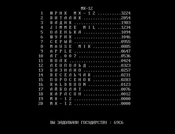 Диверсант: таблица рекордов